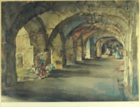 After William Russell Flint - Flowers in the Cloister, print in colour, pencil numbered 49/850