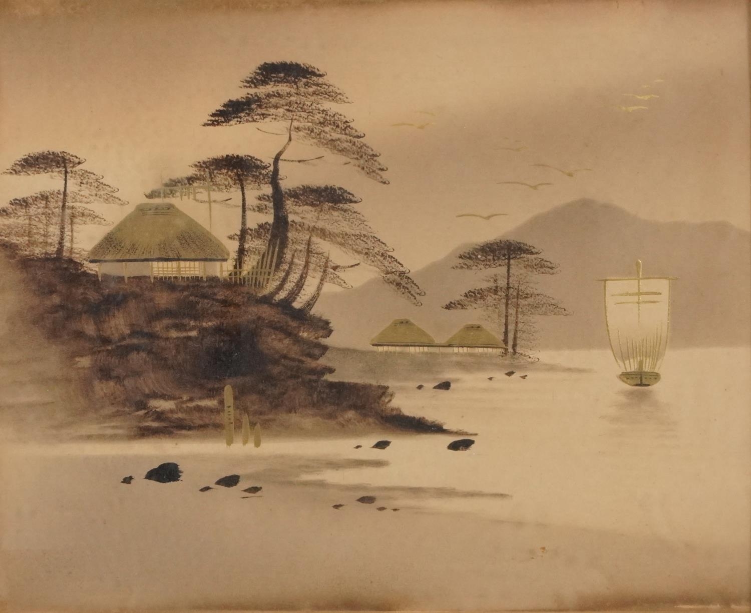 Mount Fujiyama six Japanese watercolours heightened in gilt, each framed and glazed, the largest - Bild 14 aus 19