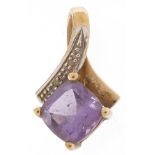 9ct gold amethyst and diamond pendant, 1.8cm high, 1.6g