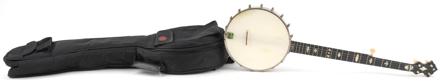 American George Washburn banjo with ebony and mother of pearl inlaid fret in canvas case, - Image 3 of 4