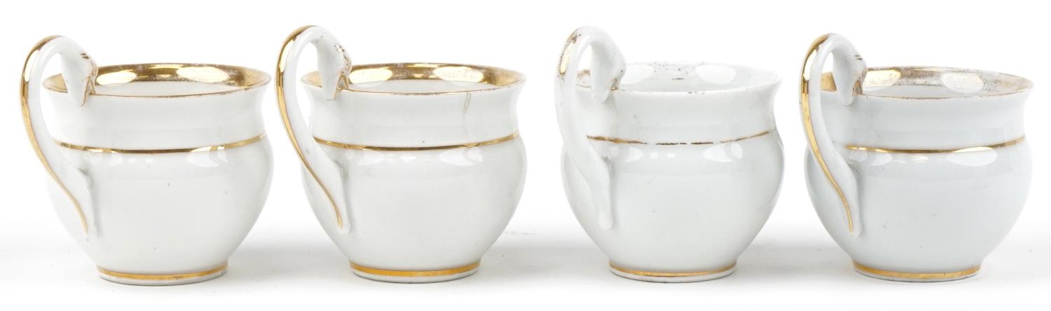 Four Meissen porcelain chocolate cups and saucers with swan neck handles each saucer 14.5cm in - Image 3 of 5