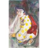 K Storeby 2015 - Lady with cigarette, abstract watercolour, mounted and framed, 99cm x 63cm