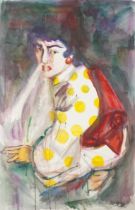 K Storeby 2015 - Lady with cigarette, abstract watercolour, mounted and framed, 99cm x 63cm