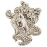 Art Nouveau style silver brooch in the form of a maiden head, indistinct maker's mark Sheffield