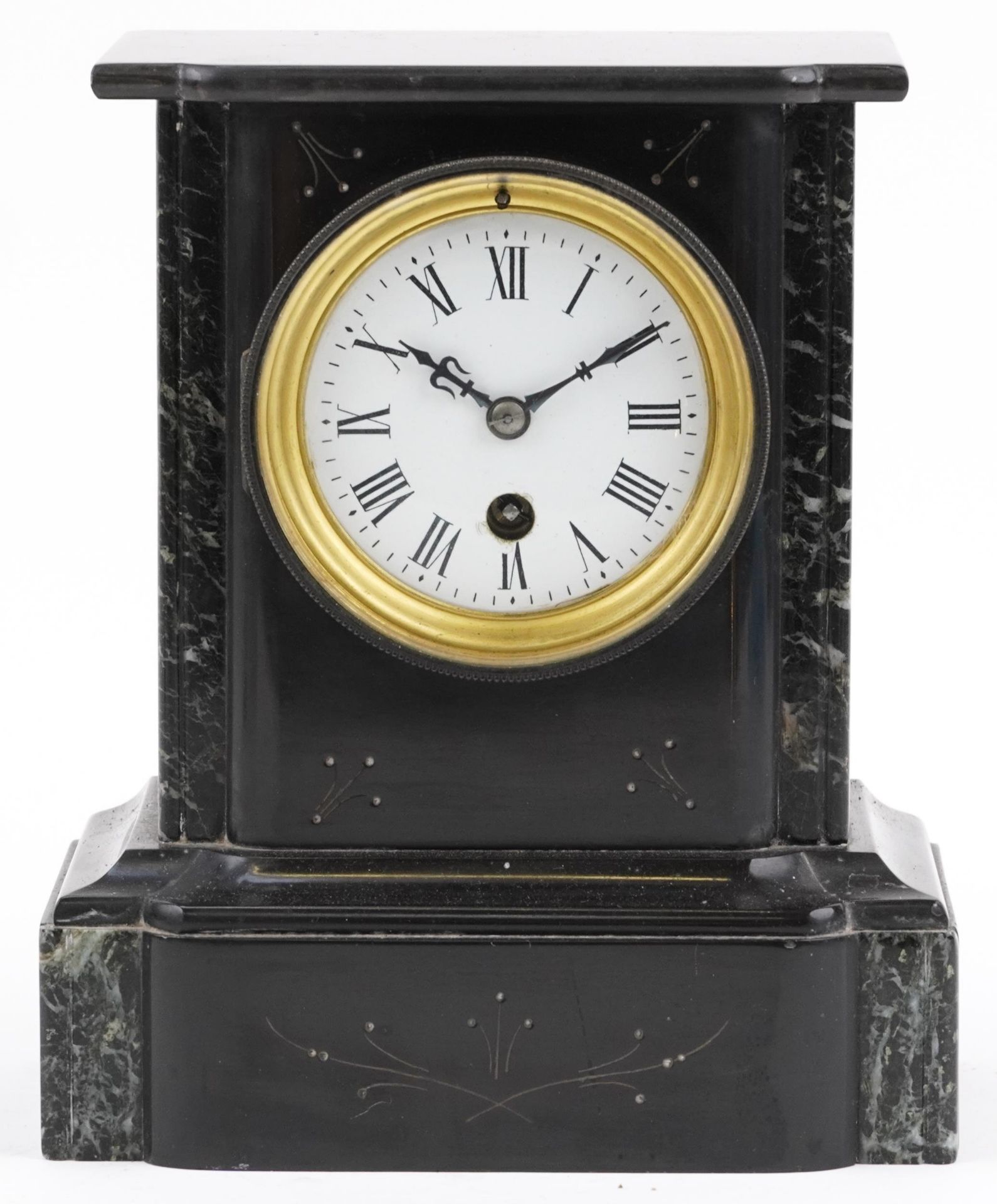 Edwardian black slate mantle clock with enamelled dial, 24cm high - Image 2 of 4
