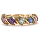 9ct gold multi gem ring, size N, 3.6g