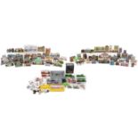 Large collection of model railway trackside buildings and scenery, some Hornby