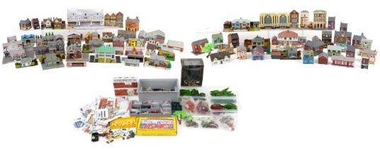 Large collection of model railway trackside buildings and scenery, some Hornby