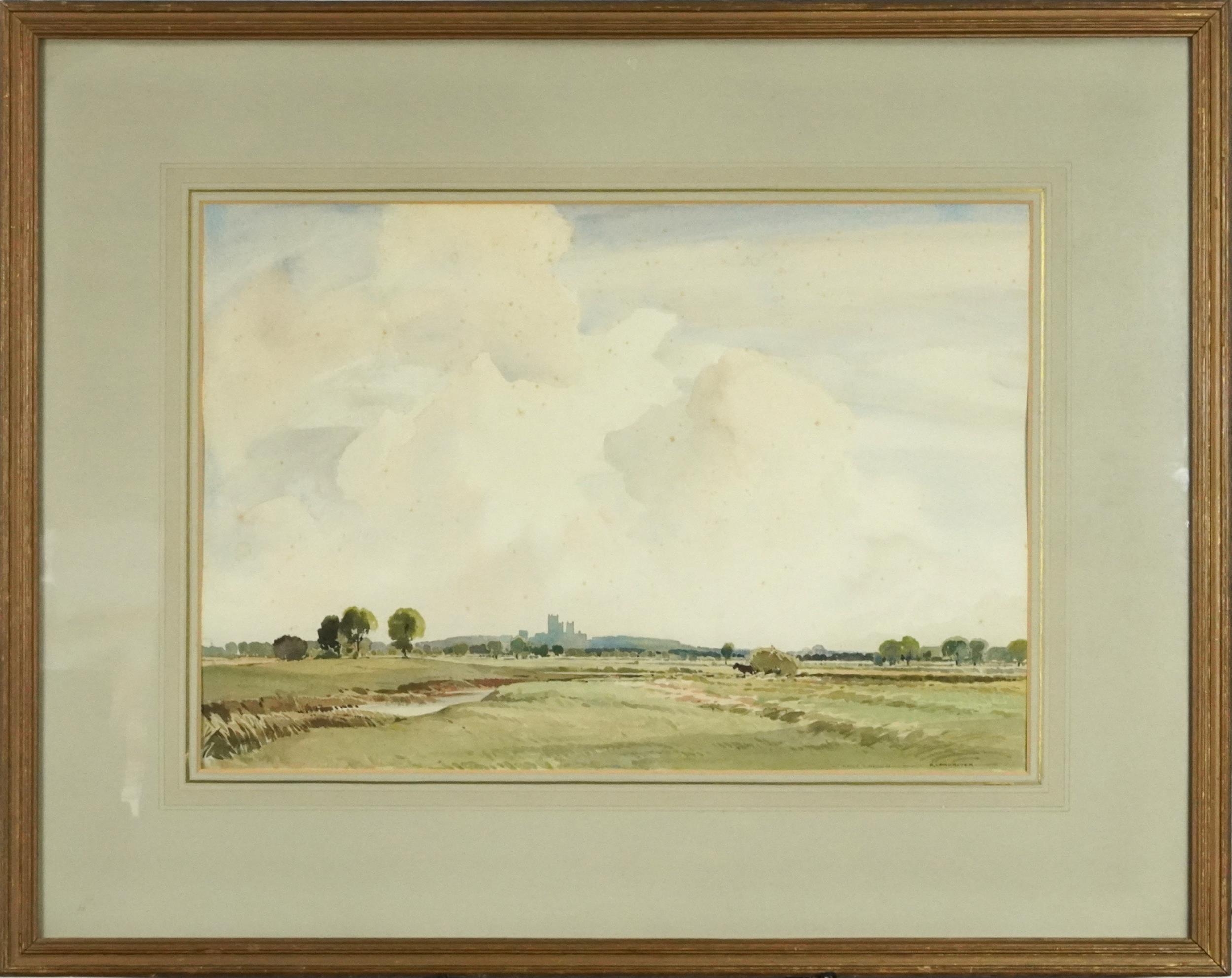 Percy Lancaster - View near Lincoln, early 20th century watercolour, mounted, framed and glazed, - Image 2 of 5