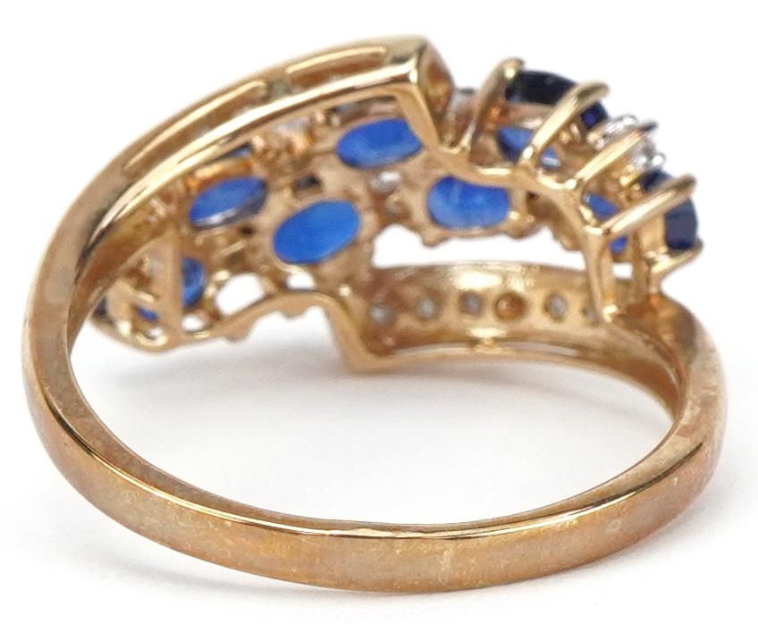9ct gold blue spinel and diamond crossover cluster ring, size P, 2.8g - Image 2 of 5
