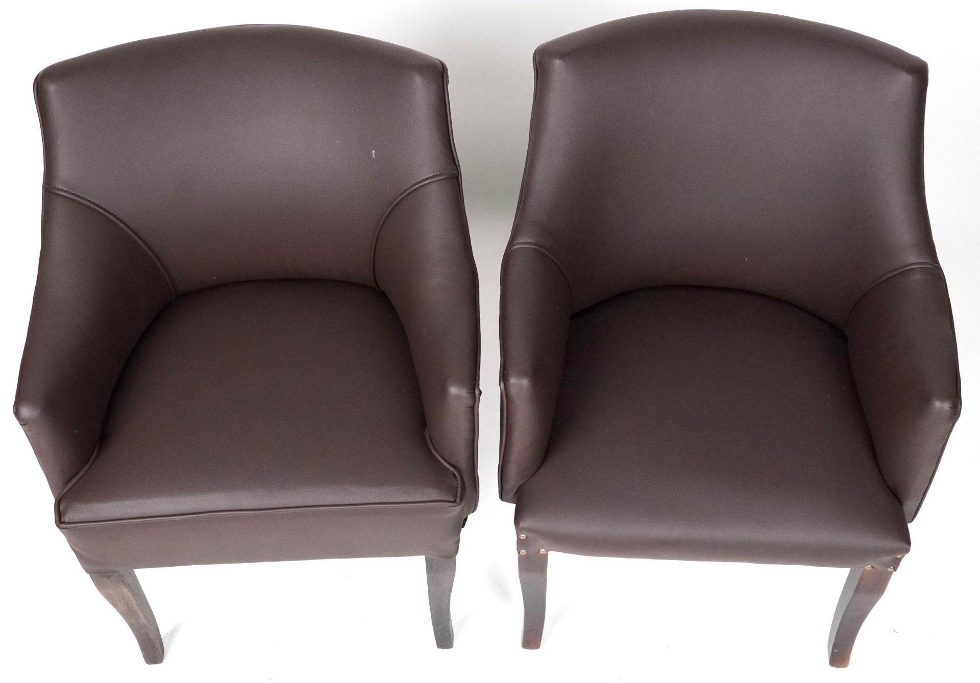 Pair of contemporary brown faux leather tub chairs, each 76cm high - Image 3 of 4