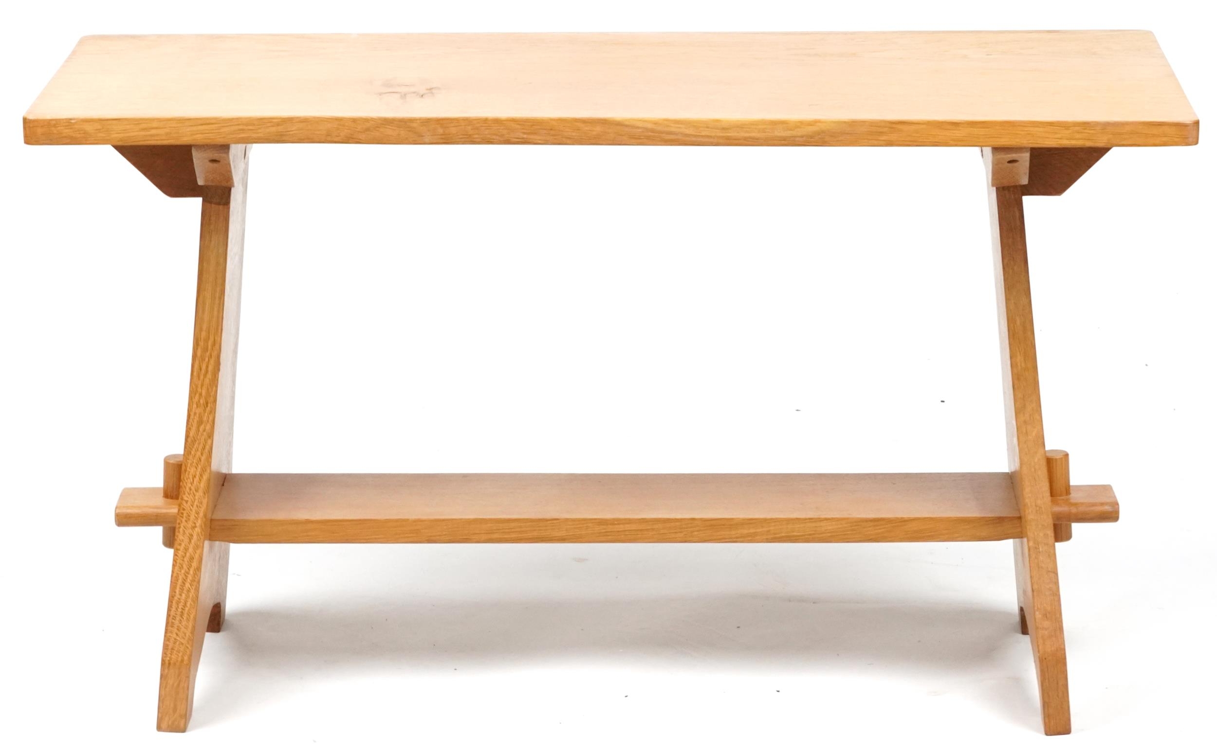 Arts and Crafts style light oak coffee table, 52cm H x 91cm W x 38cm D - Image 4 of 4