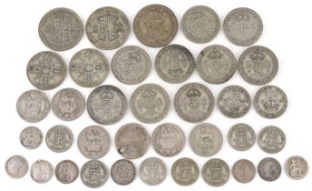 British pre decimal, pre 1947 coinage including half crowns, florins and fourpence pieces, 230g