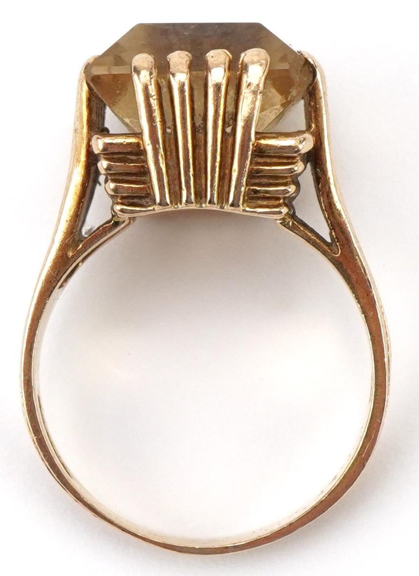 Large Modernist 9ct gold citrine ring, the citrine approximately 14.10mm x 11.50mm x 8.20mm deep, - Bild 3 aus 5