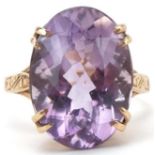 Large 9ct gold amethyst solitaire ring, the amethyst approximately 18.0mm x 13.10mm x 9.30mm deep,
