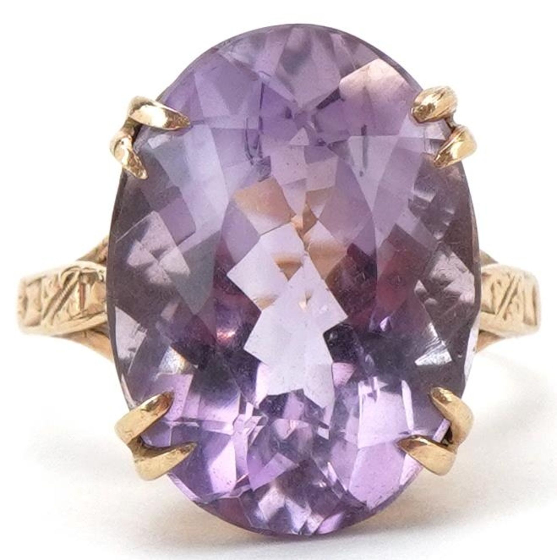 Large 9ct gold amethyst solitaire ring, the amethyst approximately 18.0mm x 13.10mm x 9.30mm deep,