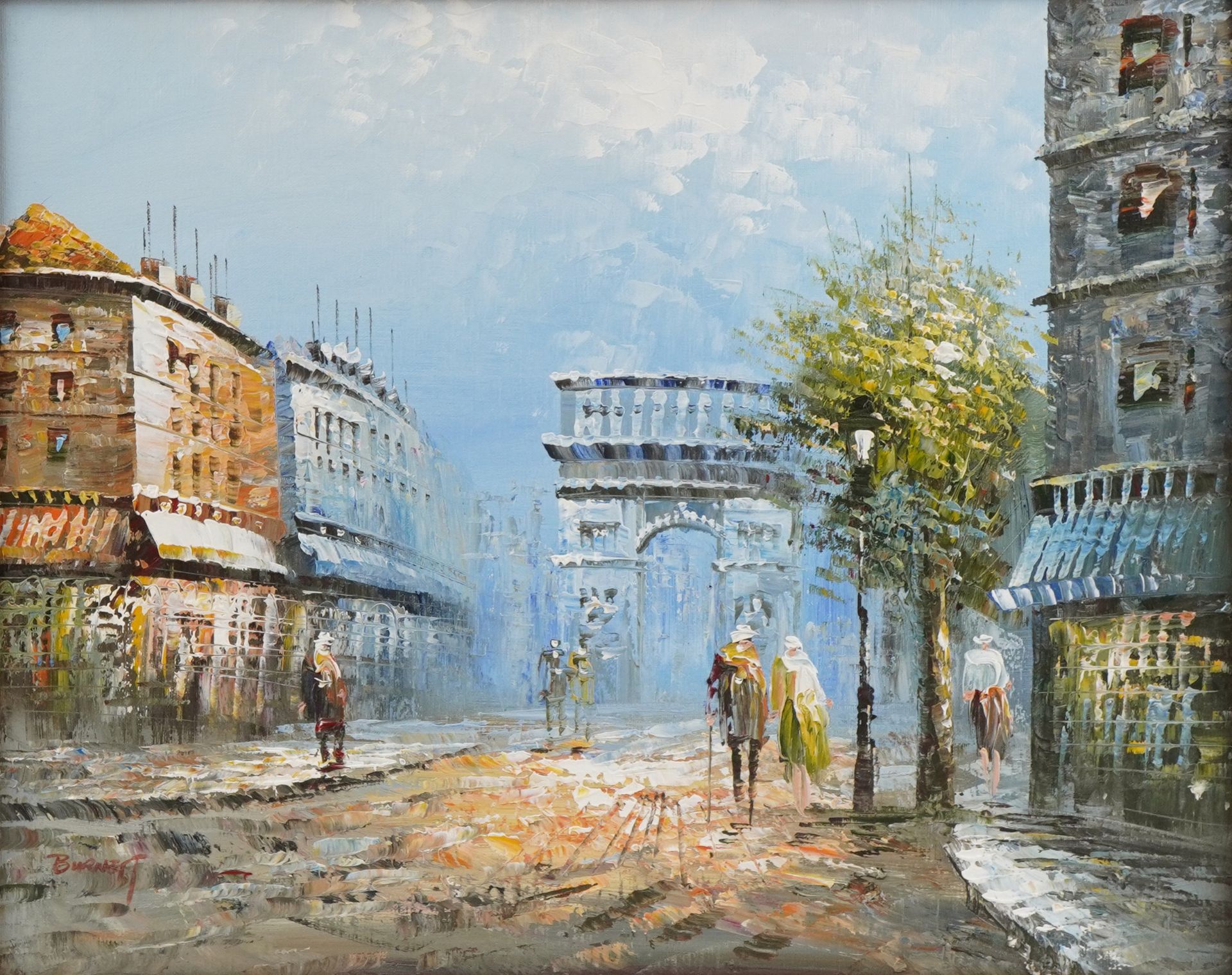 Burnett, two Parisian street scenes - oil on canvas, each framed, the largest 60cm x 50cm - Image 5 of 14