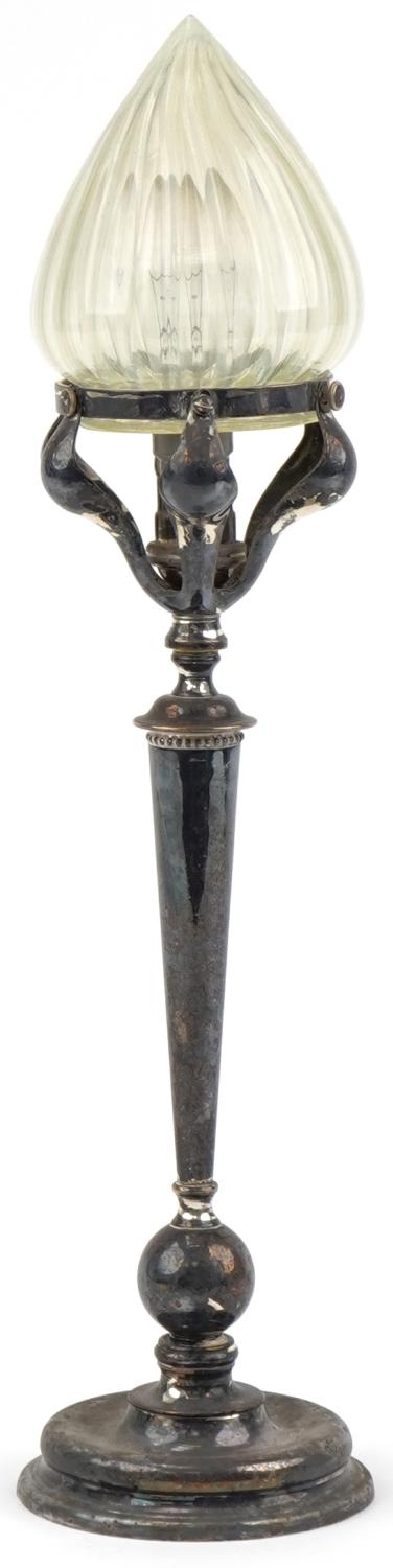 Edwardian silver plated table lamp with Vaseline glass shade, 50cm high - Image 2 of 4