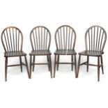 Set of four Ercol elm stick back chairs, each 90cm high