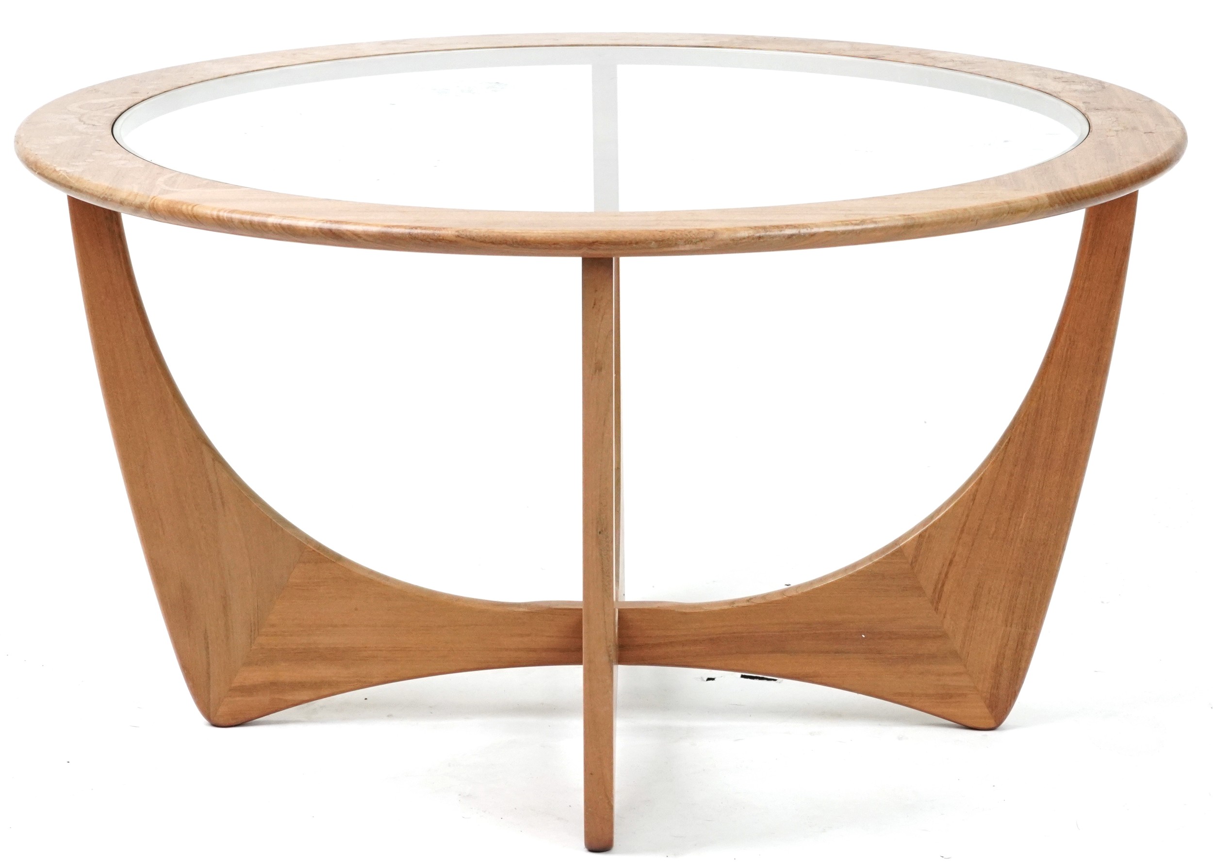 G Plan, mid century teak Astro coffee table, 46cm high x 84cm in diameter