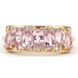 9ct gold pink tourmaline and diamond cluster ring, size N, 2.5g