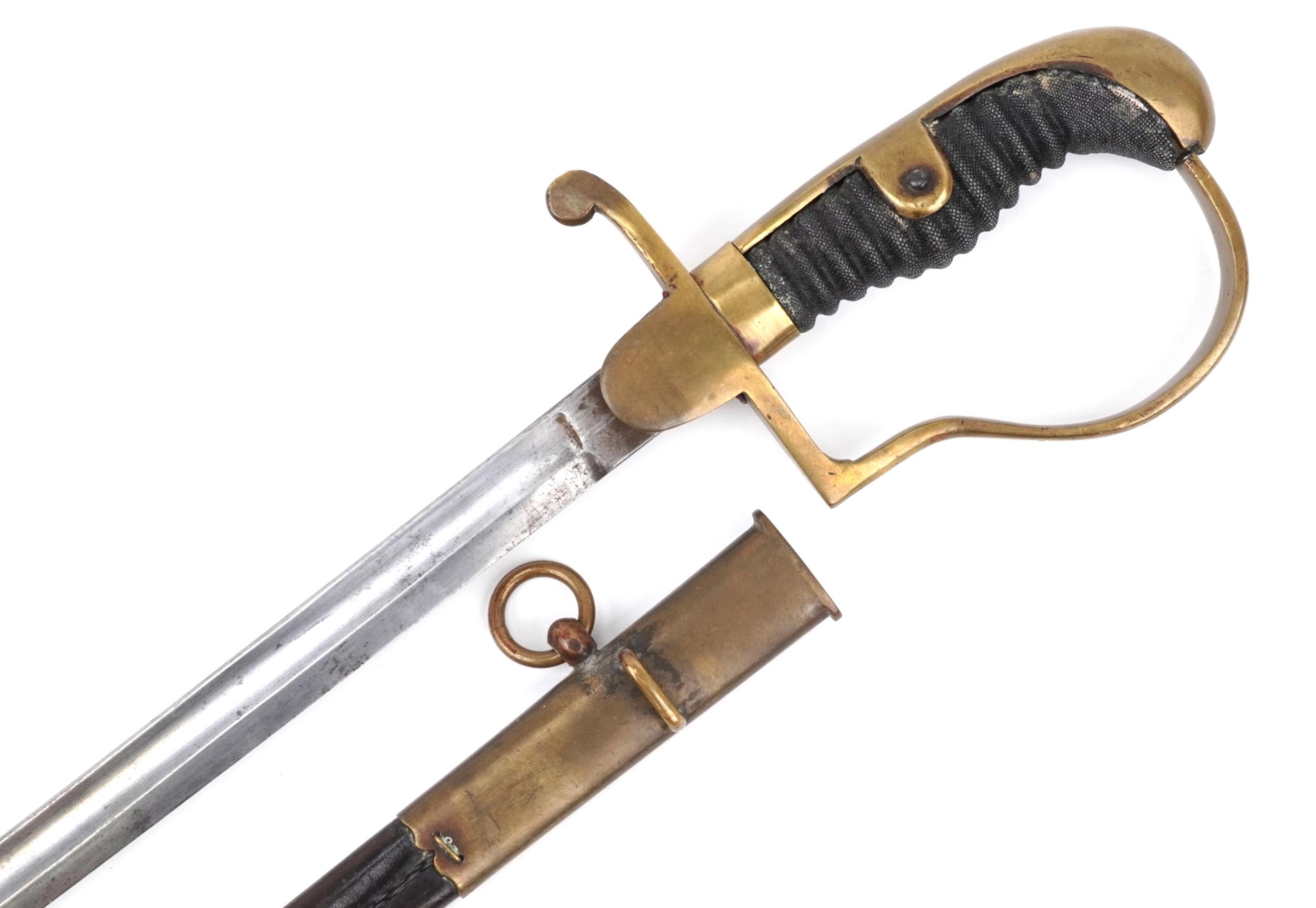 German military interest sabre with scabbard, shagreen grip and steel blade, 93cm in length
