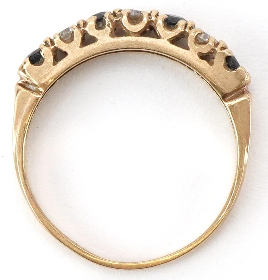 9ct gold sapphire and clear stone half eternity ring, size O, 1.9g - Image 3 of 4