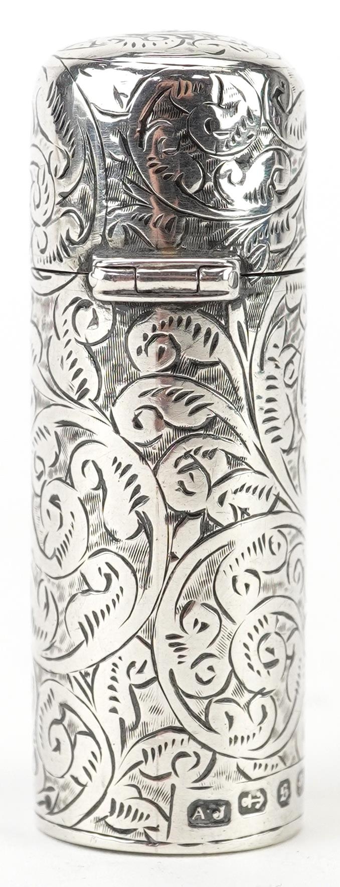 Victorian silver floral engraved scent bottle, AJ maker's mark, Birmingham 1892, 5cm high, 18.5g - Image 2 of 5