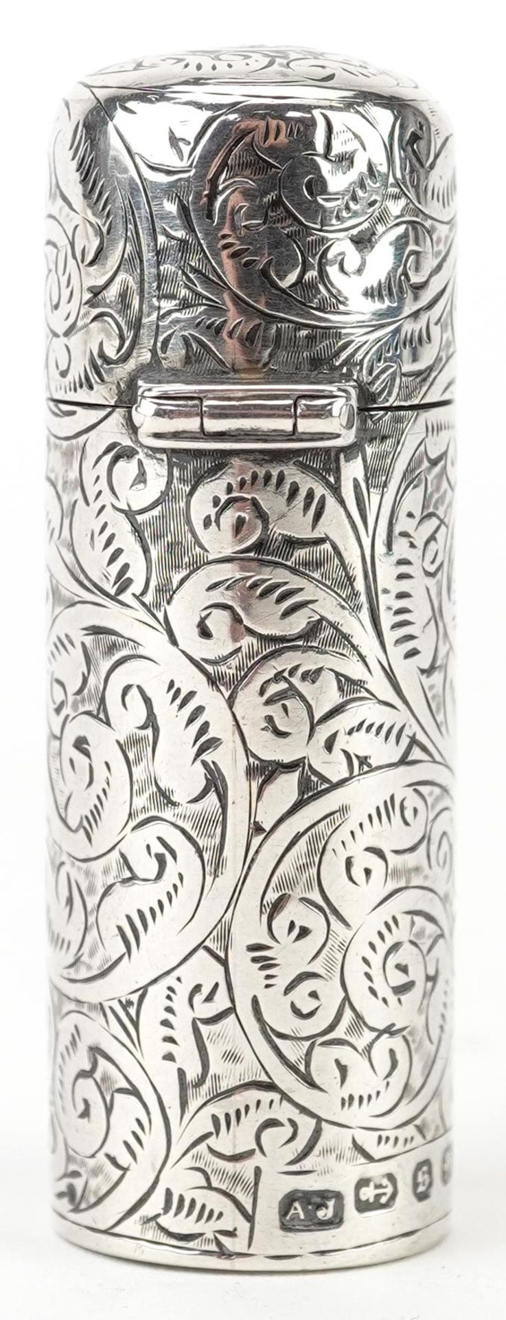 Victorian silver floral engraved scent bottle, AJ maker's mark, Birmingham 1892, 5cm high, 18.5g - Bild 2 aus 5