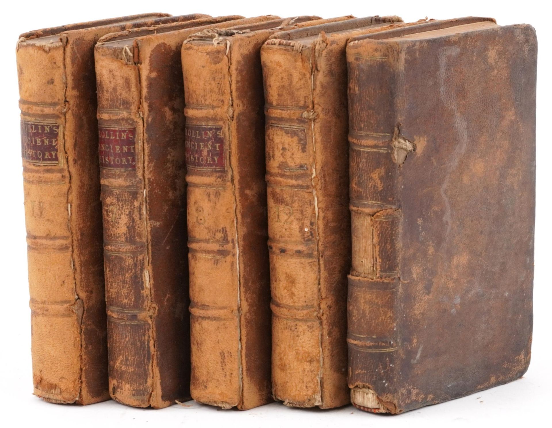 18th century Rollins Ancient History of Egyptians leather bound books , London, dated 1749