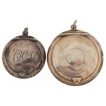 Two George V circular silver compacts, one with engine turned decoration, Birmingham 1912 and