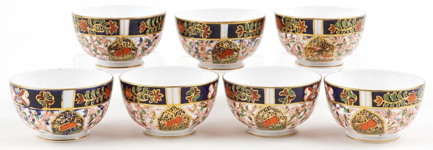 Seven Victorian Royal Crown Derby porcelain bowls decorated in the Imari palette, each 10.5cm in - Image 4 of 6