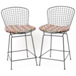 Harry Bertoia, manner of Knoll, pair of metal barstools with cushioned seats, each 99cm high