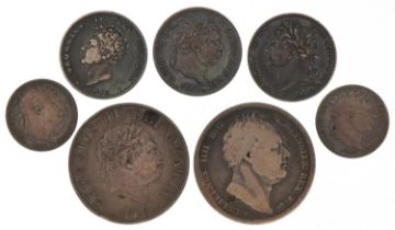 George III and later British coinage comprising two half crowns dates 1818 and 1836, three sixpences