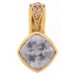 Modernist 14ct gold purple stone and cubic zirconia pendant, 2.2cm high, 3.5g