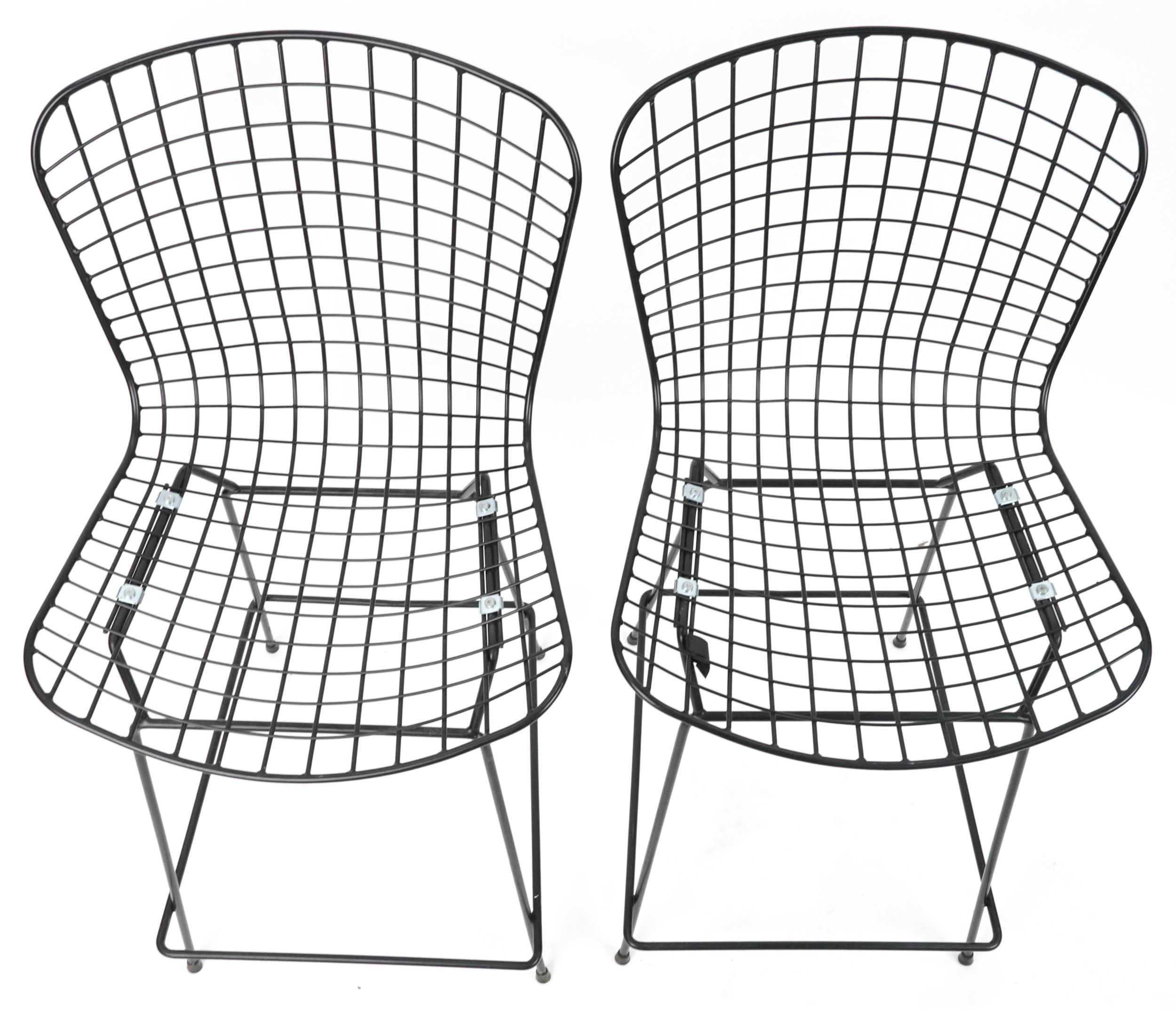 Harry Bertoia, manner of Knoll, pair of metal barstools with cushioned seats, each 99cm high - Image 4 of 5