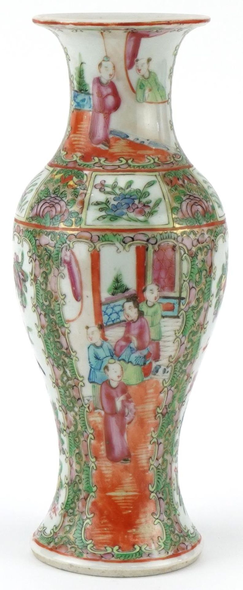 Chinese porcelain vase hand painted in the famille rose palette with flowers, birds and scenes, 25cm