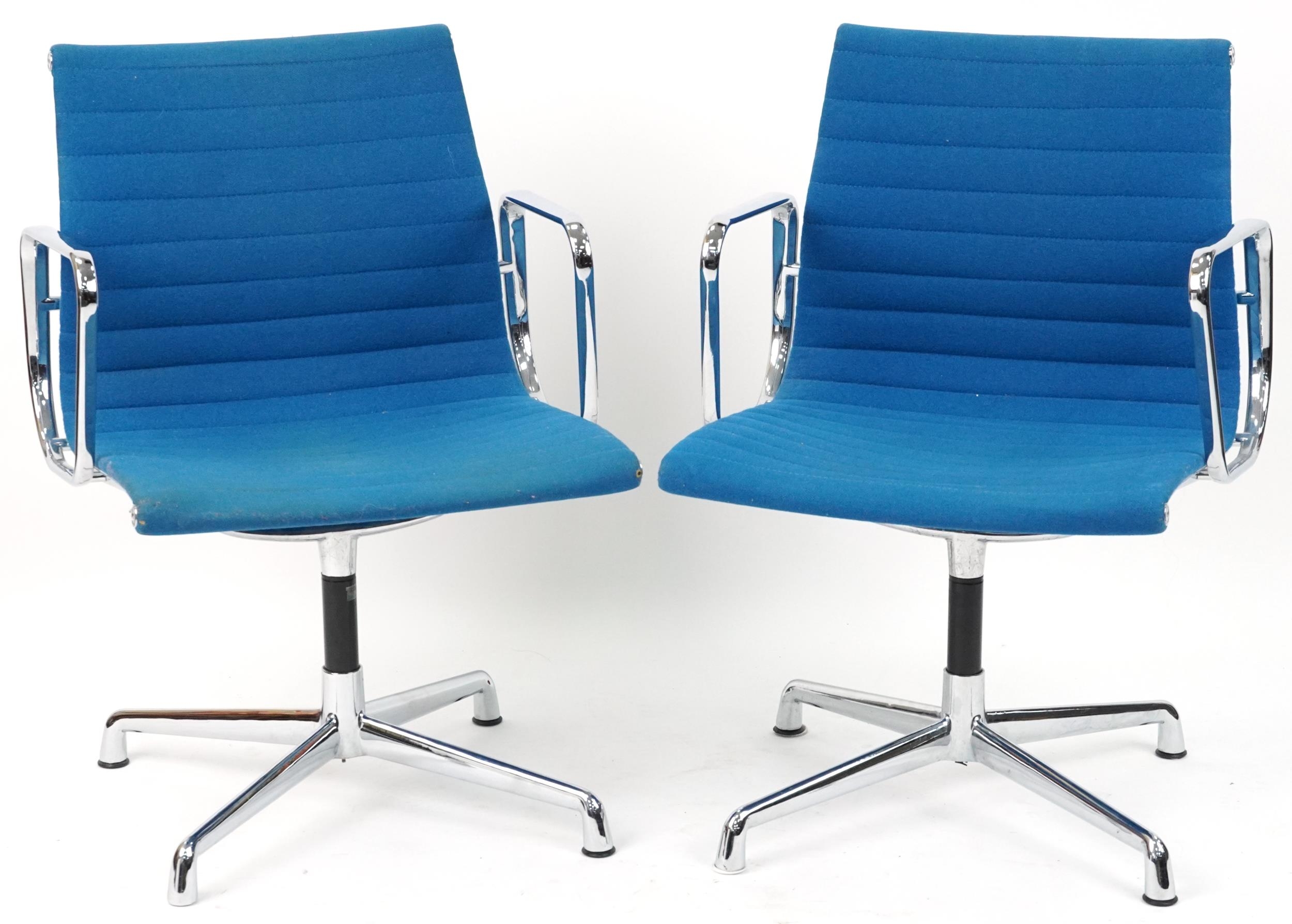 Manner of Charles and Ray Eames, pair of Vitre style EA108 aluminium chairs