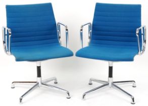 Manner of Charles and Ray Eames, pair of Vitre style EA108 aluminium chairs