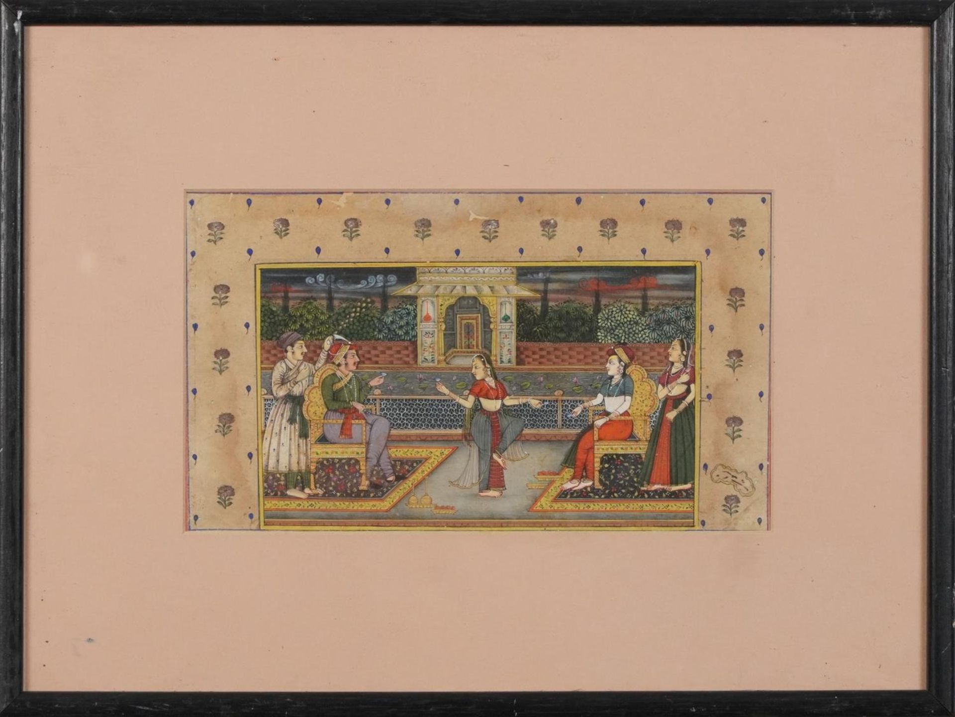 Attendant with dancer, Indian Mughal school gouache, mounted, framed and glazed, 24cm x 14.5cm - Bild 2 aus 3