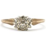 9ct gold diamond cluster ring, size M/N, 1.5g