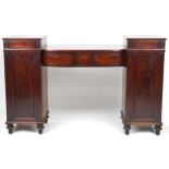 19th century mahogany twin pedestal sideboard with three drawers above a pair of cupboard doors