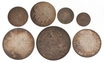Queen Victoria Jubilee Head seven coin specimen set comprising crown, half crown, double florin,