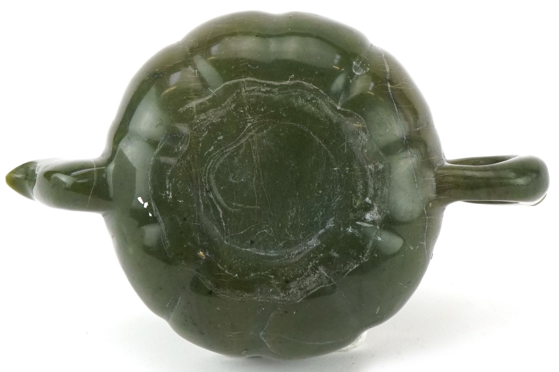 Chinese carved jadeite teapot in the form of a melon, 17cm wide - Image 7 of 7