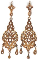 Pair of Spanish gold white topaz drop earrings housed in a J. Gutierrez jeweller's box, each 4.5cm
