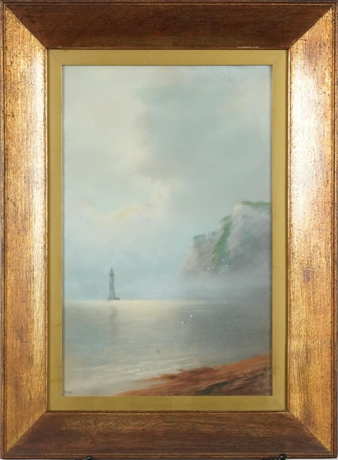 Beachy Head Lighthouse, local interest early 20th century pastel bearing monogram RW, mounted, - Image 2 of 5