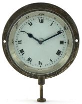 Vintage French eight day car clock with enamelled dial having Roman numerals, 14cm high