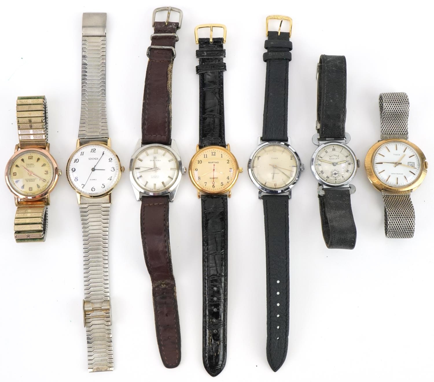 Seven vintage and later gentlemen's wristwatches including Services, Timex, Tosal and Sekonda, the - Image 2 of 4