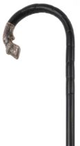 Victorian ebony walking stick cane with silver mounted racing horse's hoof handle, 94cm in length