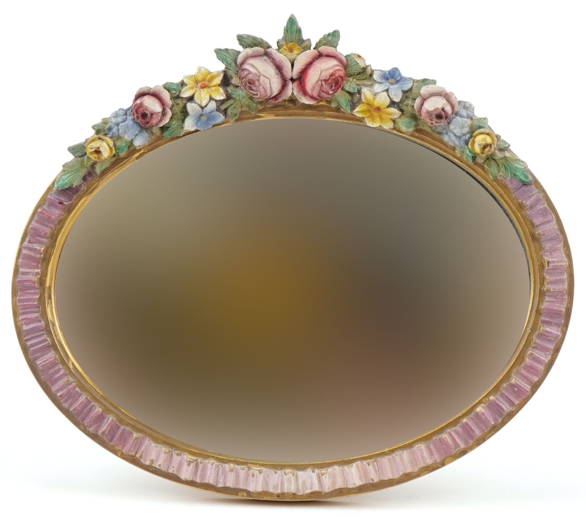 Vintage oval Barbola easel mirror with bevelled glass, 40cm wide